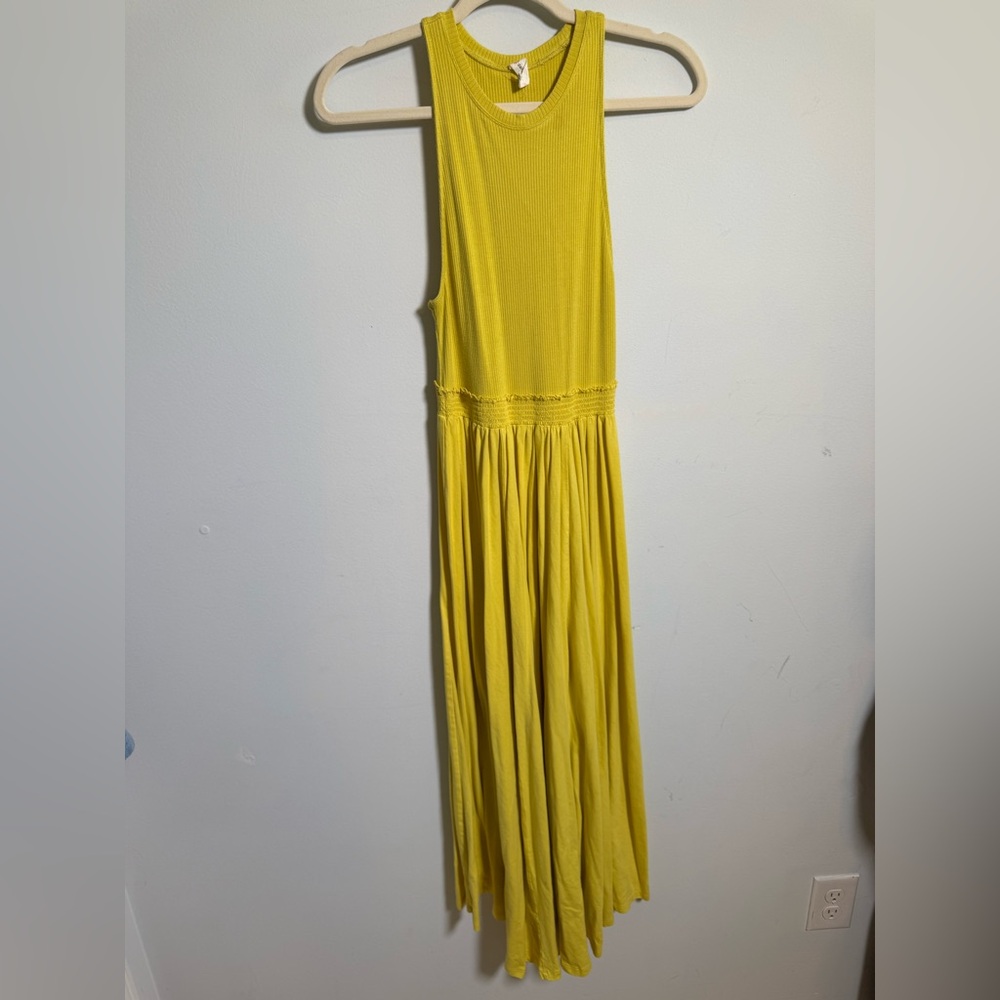 Daily Practice Yellow Maxi‎ Dress Ribbed Bodice Boho Resort Beach Vacation Dress